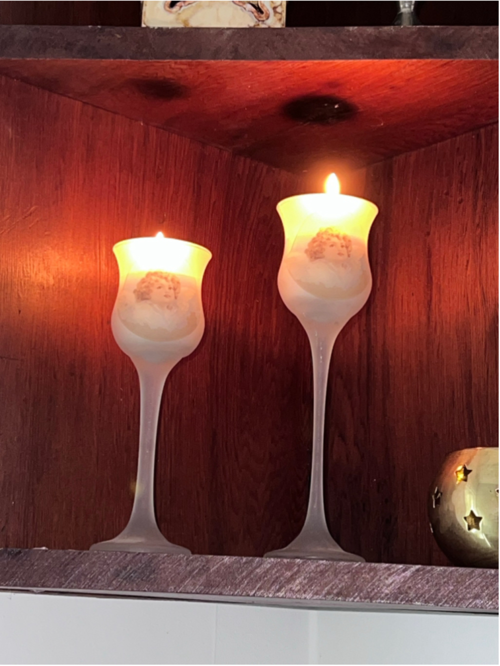 VTG Frosted Glass Angel Candle Holder Set, One Size